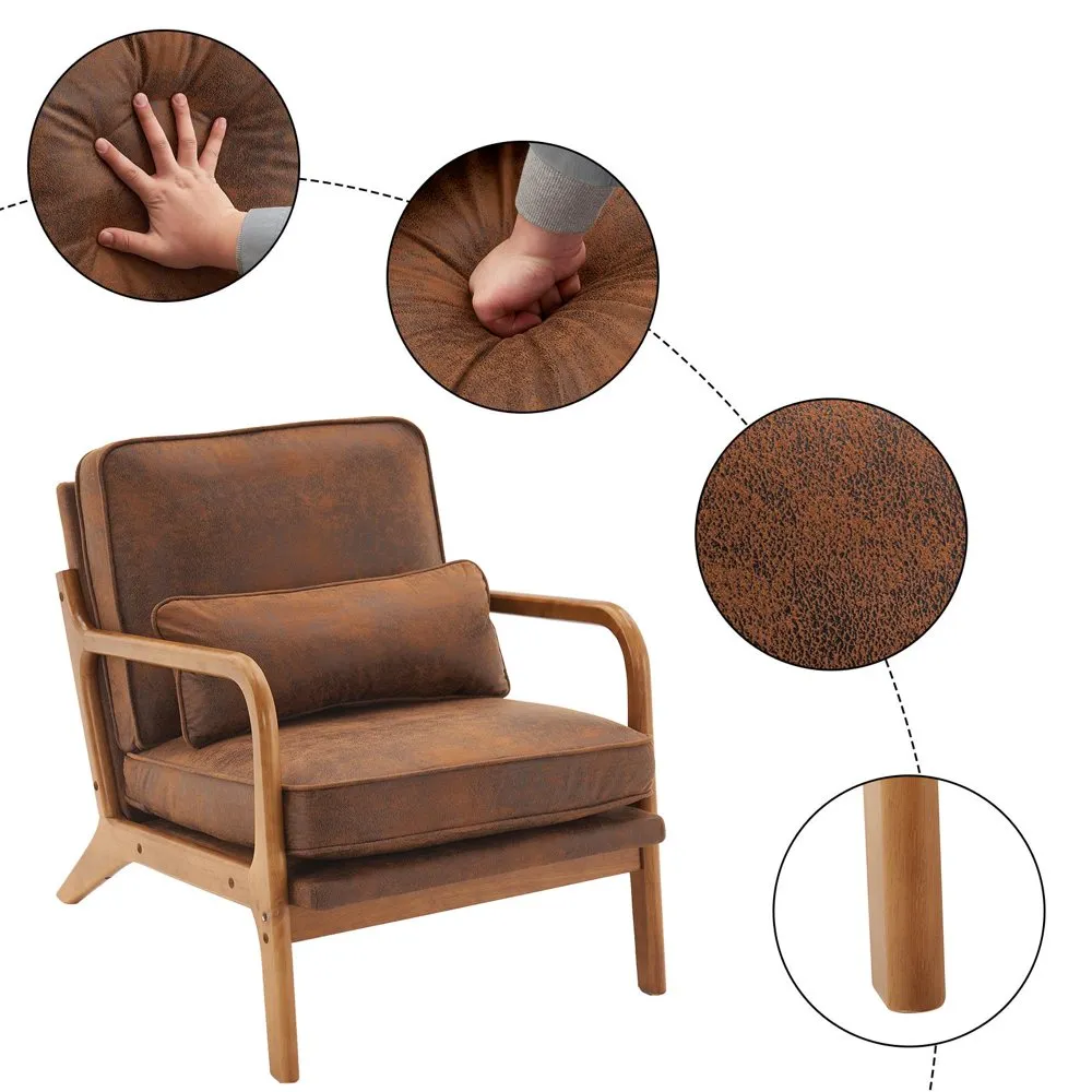 Ubesgoo Modern Wood Club Cadeira de pano de pano de bronzeamento estofado cadeira de sotaque de leitura com moldura de madeira sólida marrom