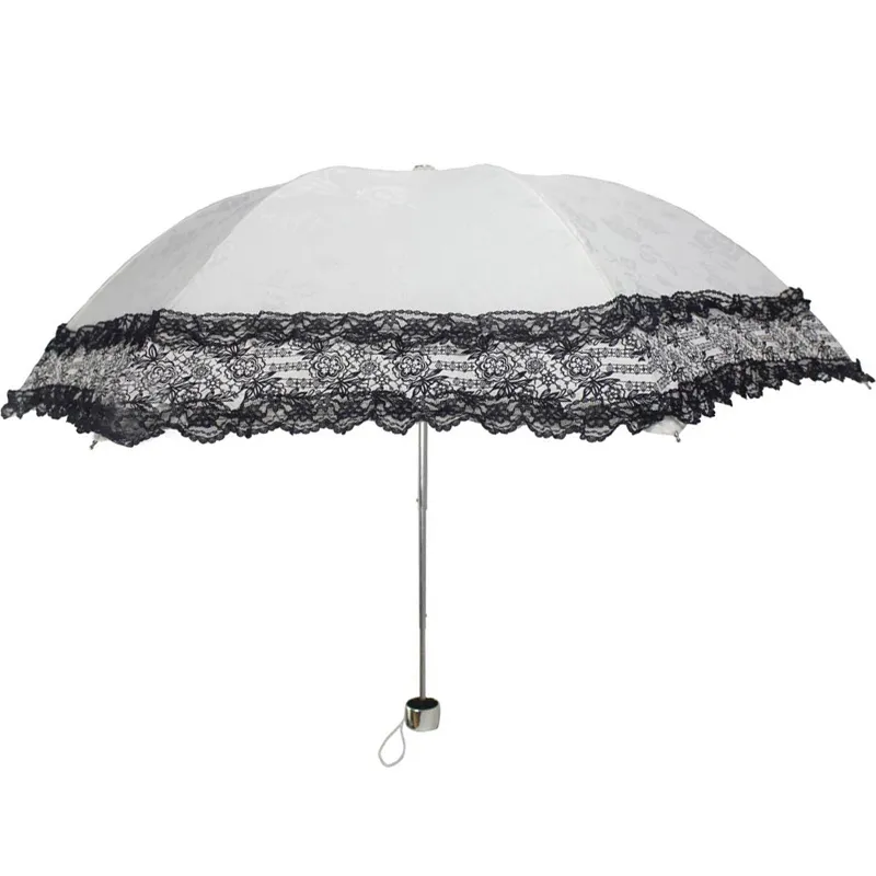 傘のポータブル3折りたたみヴィンテージレースパラソル風力耐動雨プルーフロリータプリンセス女性傘雨女性太陽UV保護230508