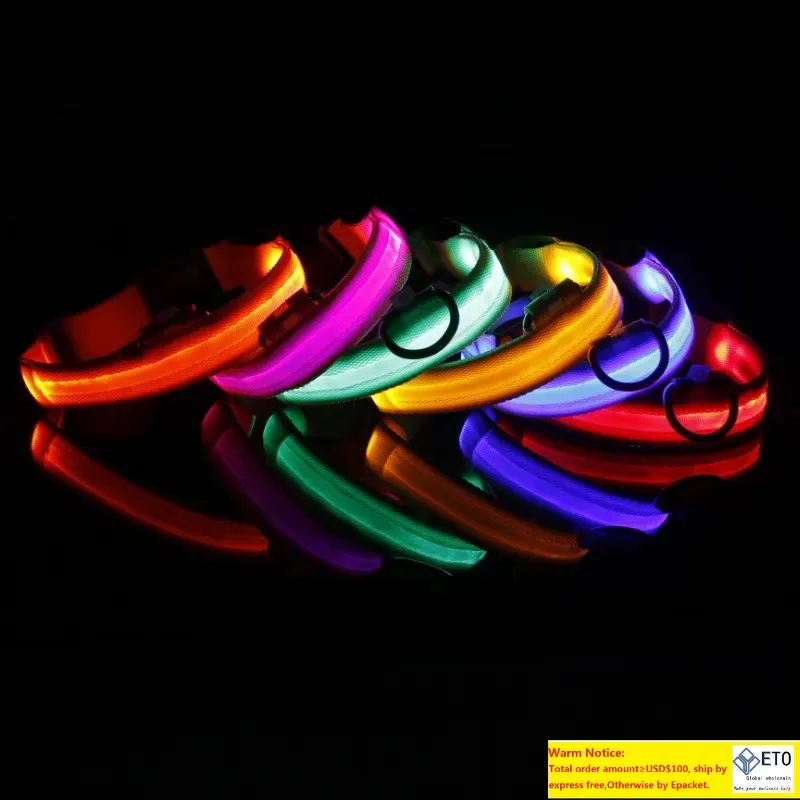 100 stcs xs tot xl verlicht LED -hondenkragen verstelbare nylon flitsende lichtgevende veiligheidsavond