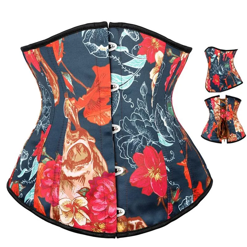 Waist Support Wholesal Women Corset Floral Dress Underbust Printing Bustiers Slimming Belt Body Shaper Up Boned Overbust Costumes