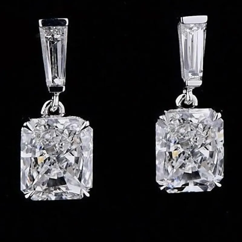 Radiant Cut Dangle Sarring Square Lab Diamond 925 Серьмя свадебные серебряные серебряные серьги для женщин для женщин обещают ювелирные подарки