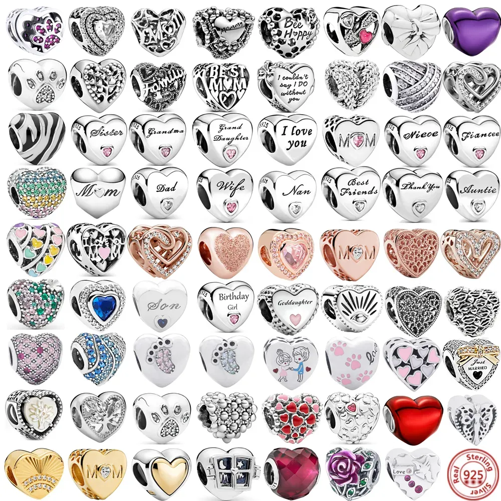 925 Sterling Silver Charms Angel Mom Family Heart series Shine Bead Pendant Fit Original Beads Original Fit Pandora Bracelet Jewelry Making DIY Gift