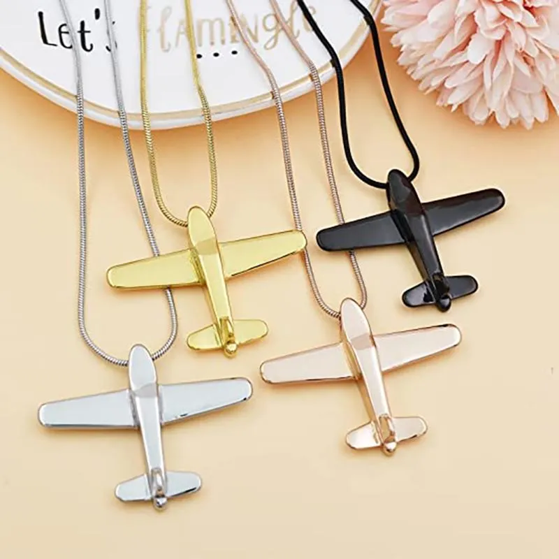 Pendant Necklaces Aircraft Cremation Necklace Airplane Ashes Urn Stainless Steel Ash Holder Neck Chain Men Keepsake Memorial Jewelry
