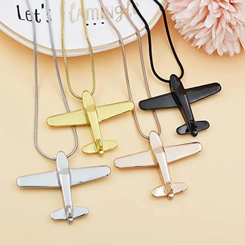 Pendentif Colliers Avion Crémation Collier Avion Cendres Urne En Acier Inoxydable Porte-Cendres Cou Chaîne Hommes Souvenir Mémorial Bijoux