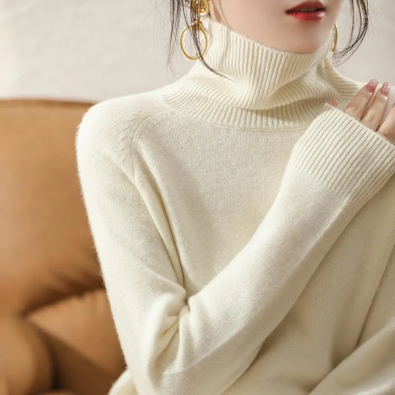 Damen Pullover Damen Pullover aus reiner Wolle gestrickt Winter dicker warmer Rollkragenpullover weibliche Wollkleidung