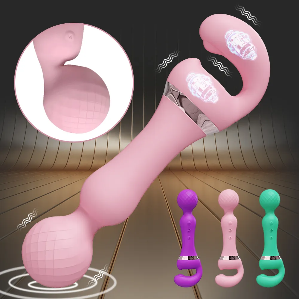 Vibratorer kraftfull 2 ​​i 1 av vibrator kvinnlig magisk trollstav klitoris stimulator USB laddning 20 lägen g spot massager sex leksaker dildo för kvinnor 230508