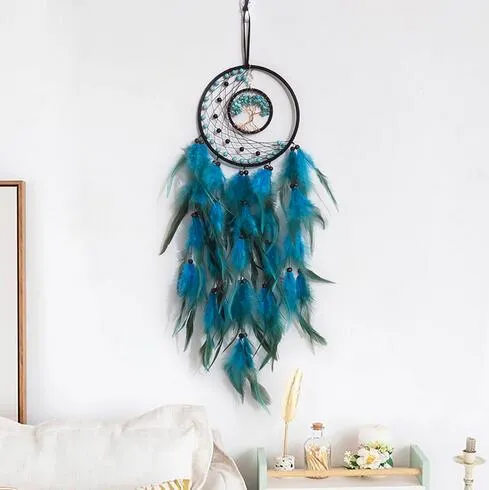 Acchiappasogni Fai A Mano Con Piume Verdi E Albero Della Vita In Cristallo - Decorazione Parete Etnica 15cm - 5
