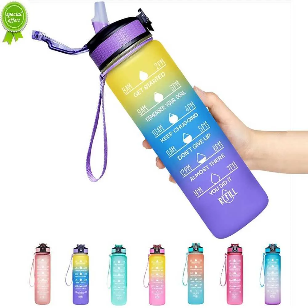 1 Liter Water Bottle for Girls Motivational Sport Water Bottle Leakproof Drinking Bottles Outdoor Travel Gym Fitness Jug Kitchen