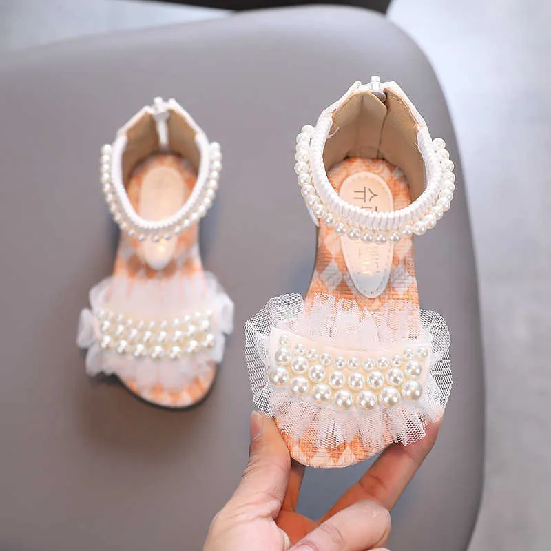 Sandals Summer Children's Fashion Sandals Girls Rhinestone Princess Shoes Kids Lace Pearl Flower Beach Sandals Baby Girl Shoes