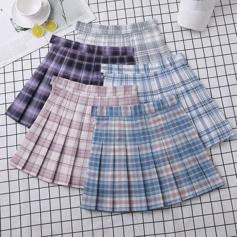 Jupes Plaid Jupe Plissée Taille Haute Femmes D'été A-Line Collège Coréen Style École Filles Eam Danse Vêtements Mini Jupe Courte 230508