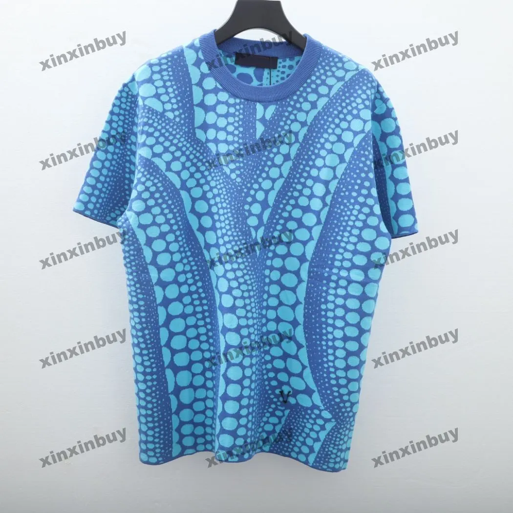 xinxinbuy 남자 디자이너 티 티 셔츠 23SS 니트 인피니티 도트 자카드 짧은 슬리브 면화 여성 살구 파란색 s-2xl