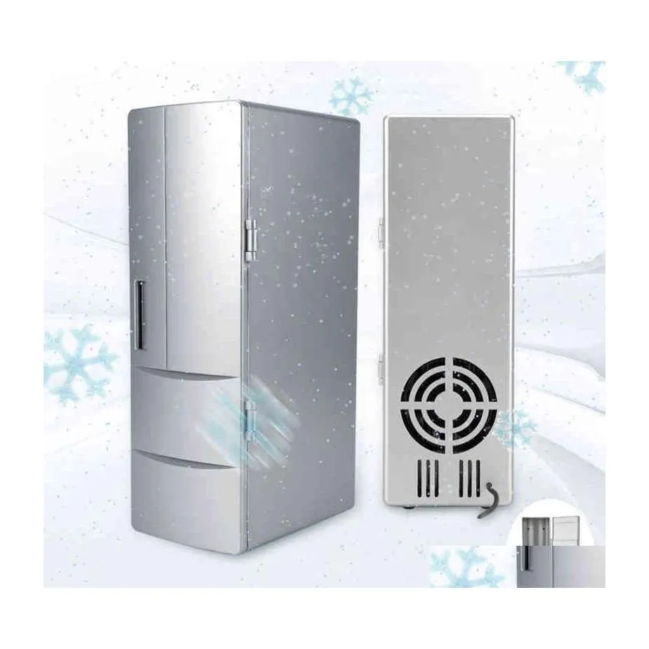 Car Refrigerator Compact Mini Usb Fridge Zer Cans Drink Beer Cooler Warmer Travel Office Use H220510 Drop Delivery Mobiles Motorcycl Dhqrx