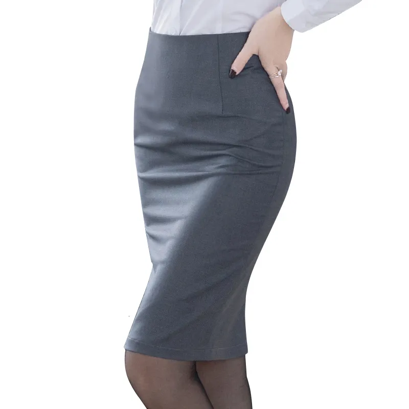 Saias elegantes saia lápis feminina moda coreana oly estilo plus size size de cintura alta longa para o joelho Office Bodycon Skirt 230508