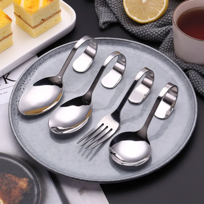 Bend Handgreep Serve Spoon Fork Zilverwerk Roestvrijstalen lepel Vork Hotel Restaurant Buffet Gebruik