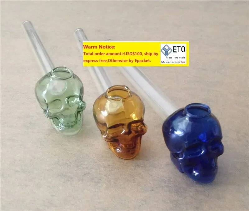 On Sale Skull Smoking Pipe Colorful Glass Pipes 14cm Length Handle