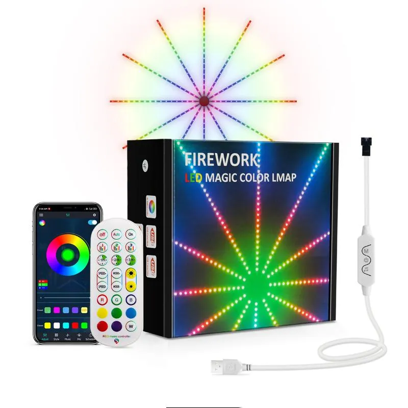 Bandes feux d'artifice LED contrôle de la musique météore lumière chapiteau RGB fleur fée bande avec APP maison salle de mariage décoration StripLED