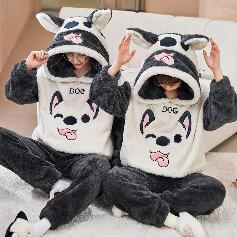 Vêtements de nuit pour femmes 5XL Couple pyjamas ensemble femmes hommes épaissir Hoddies pyjamas corail polaire dessin animé chien Kawaii adulte chaud Pijamas costume