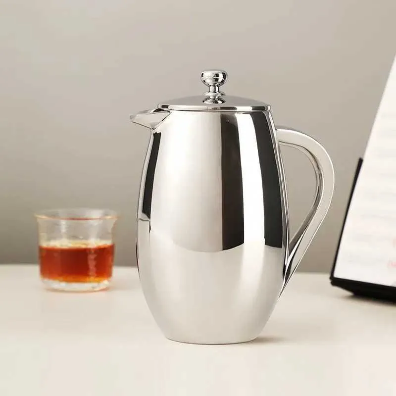 Kaffekrukor QWE123 Franska pressen i rostfritt stål KOFEKAFE MAKER HEM FRANSK TEA KAFFIELTER CUPT HAND POT 350 ML P230508