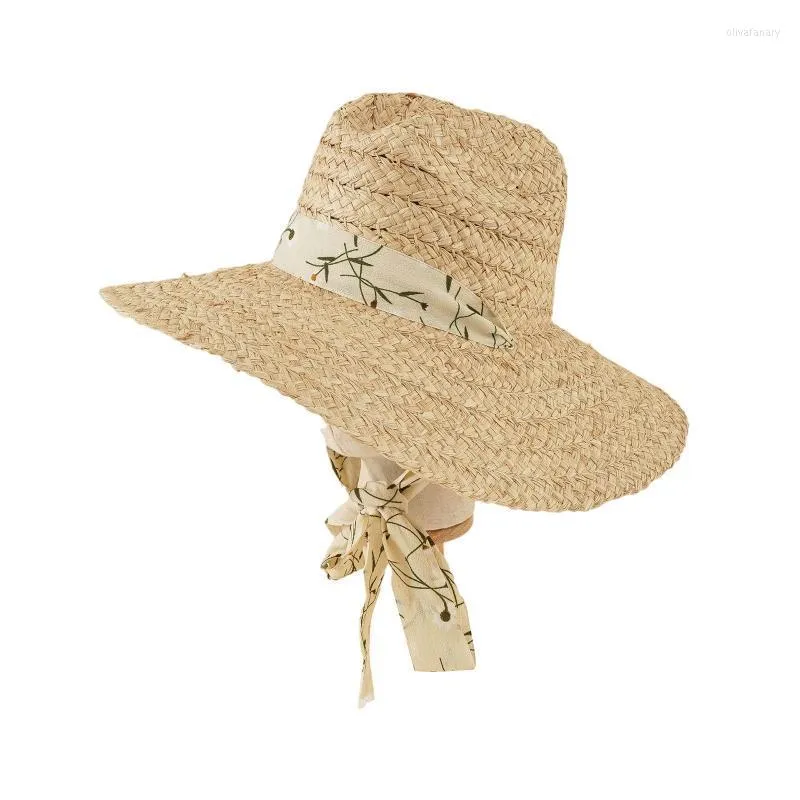 Breda randen hattar mode sol visir hatt halm med vindtät rep sommarstrand för utomhusaktiviteter camping klättring över hela oliv22