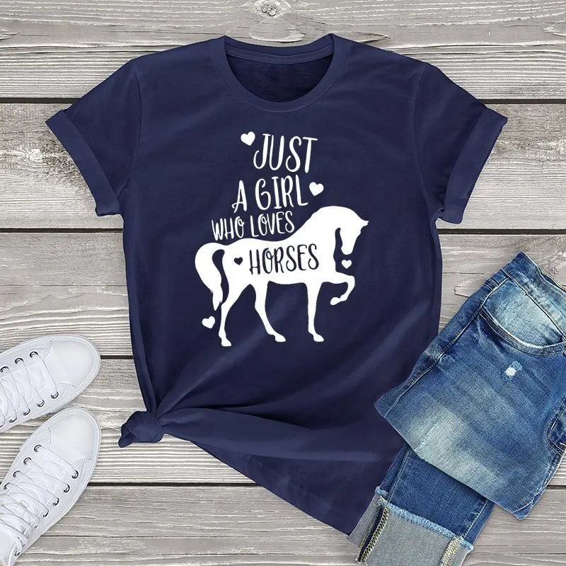 T-shirt feminina FLC Apenas uma garota que adora cavalos camiseta mulher amante de cavalos presente engraçado animal gráfico feminino camiseta moda harajuku cubra-nos 3xl 230508