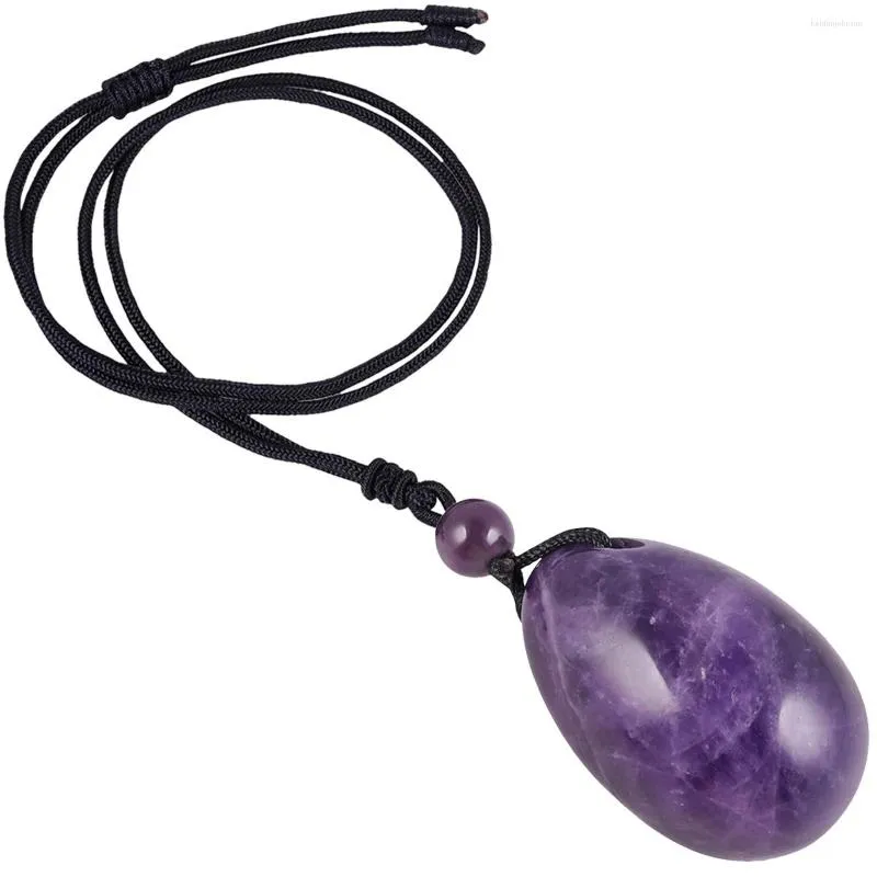 Pendant Necklaces Natural Amethyst Crystal Stone Necklace Reiki Egg Shape Charms Lucky Amulet Adjustable Jewelry For Men Women