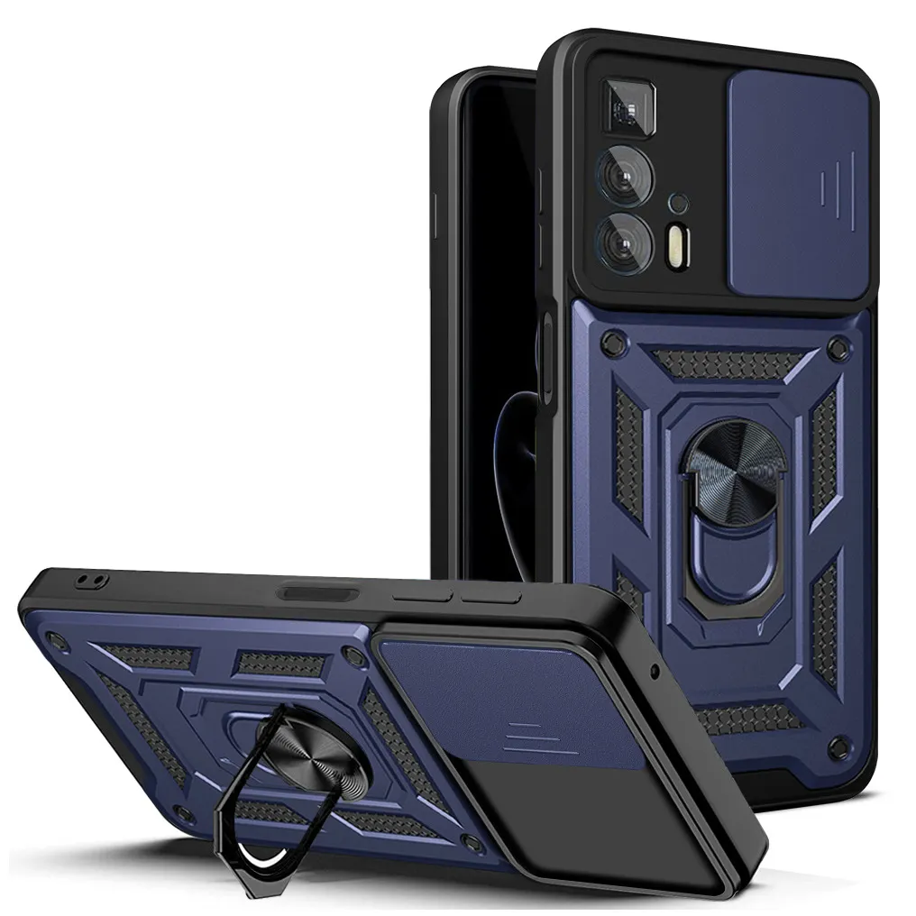 Telefonfodral för Motorola G60S G62 G71 G100 G200 E7 Power E20 Edge 20 30 Pro Lite Ultra Neo Fusion med 360 ° roterande kickstand ringbilmontering dubbelskiktsskyddsskydd täcker