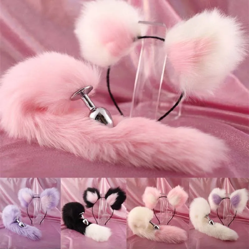Anal Toys Cute ears Headbands with Fox Rabbit Tail Metal Butt Anal Plug Erotic Cosplay Accessories Adult Sex Toys for Couples 230508
