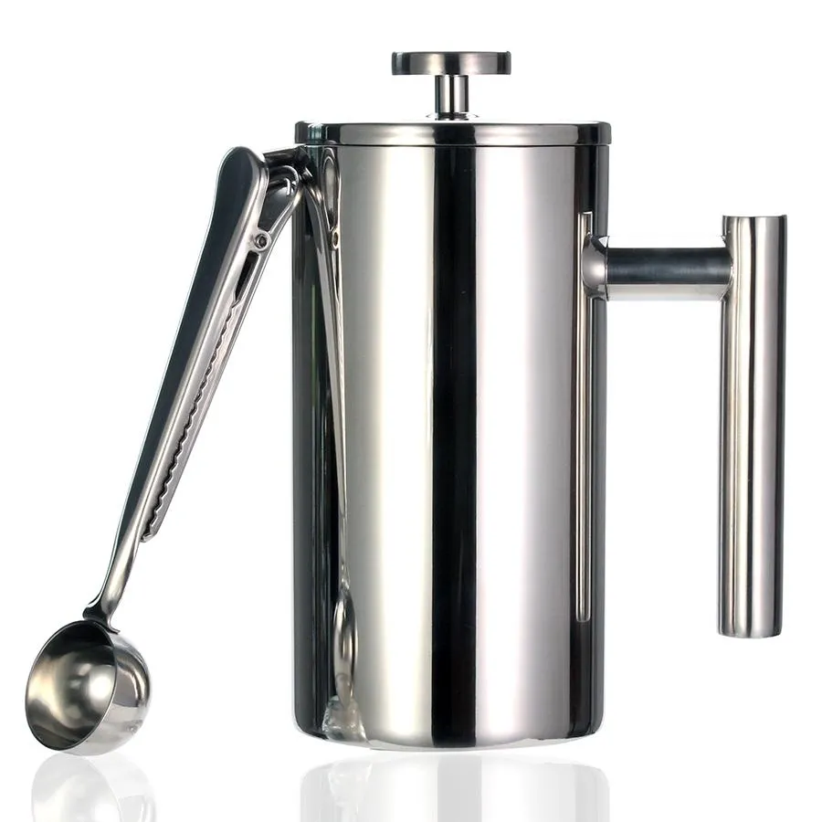 Outils Meilleure cafetière à presse française à double paroi en acier inoxydable 304 garde le café ou le thé infusé au chaud 3 tailles avec clip d'étanchéité/cuillère