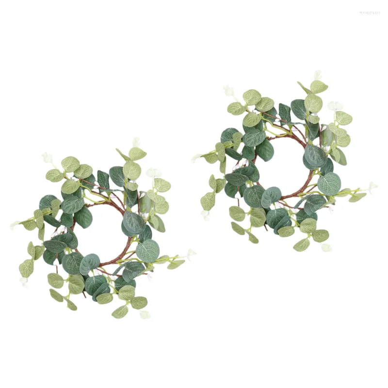Decorative Flowers 2 Pcs Outdoor Window Wreaths Mini Green Leaves Wreath Holder Easter Ring Scented Candles