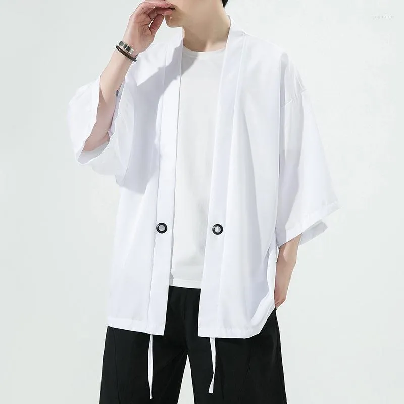 Vestes pour hommes #4246 Noir Blanc Gris Bleu Crème Solaire Veste Hommes Mince Kimono Manteau Cardigan Lâche Streetwear Hip Hop M-5XL