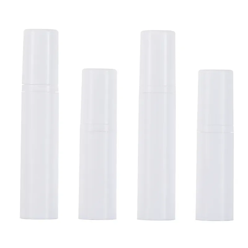 Bottiglia vuota di crema per lozione airless bianca da 5 ml 10 ml 15 ml per uso cosmetico Spruzzatore di plastica Presa di fabbrica di profumi