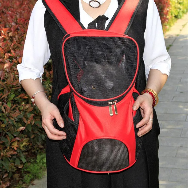 Barnvagnar Portable Pet Cat Dog Carrier Bag Bortable Mesh Outdoor Travel Pets som bär dubbel axel ryggsäck för små hundar djur