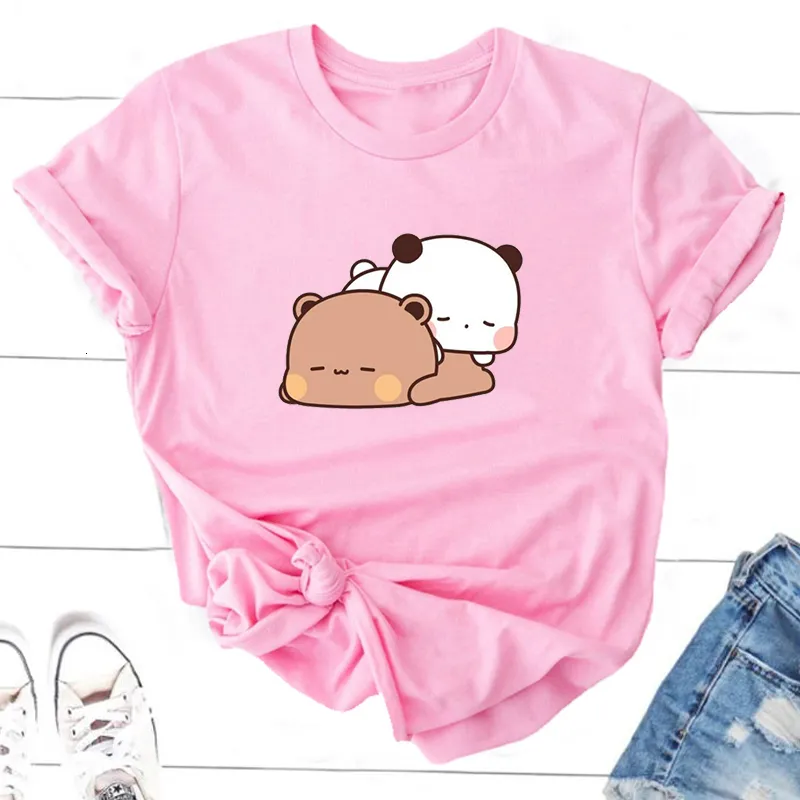 Kvinnors t-shirt söt bubu och dudu sover söta t skjortor kvinnor bomull kawaii tecknad rolig grafisk t-shirt sommar o nack 90-tal kläd tees 230508