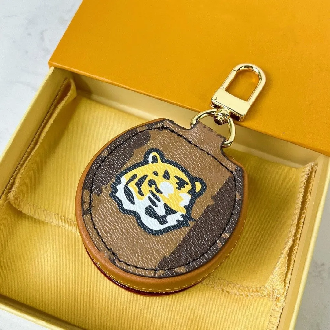 Designer Leather Watercolor Unisex Key Wallet Luxury Brand Women Men Earphone Bag Letter Tiger Head Zipper Coin Purses Wallet Durable Portable Keychain Bags Charms