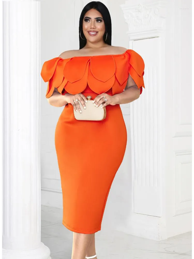 Plus Size Dresses ONTINVA Off Shoulder Dress Orange 3XL 4XL Sheath Sexy Ruffles Evening Birthday Party Outfits For Ladies Summer 2023