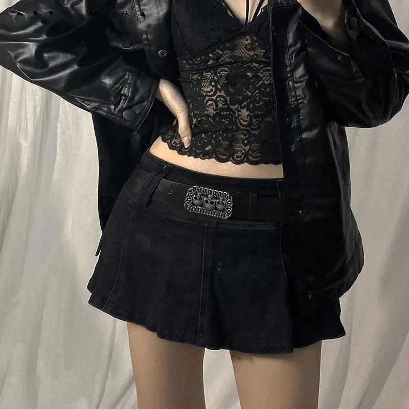 スカート2000年代パステルゴスローウエストブラックマイクロスカートY2KストリートウェアポケットパッチワークAラインスカートEガール美学衣装Zipper P230508