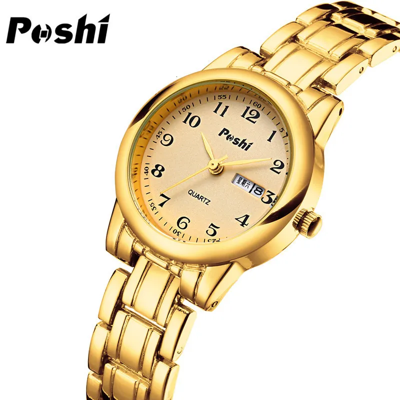 Womens Watches POSHI Original Waterproof Ladies Quartz Stainless Steel for Women with Calendar Week Fashion Casual Wristwatch 230506