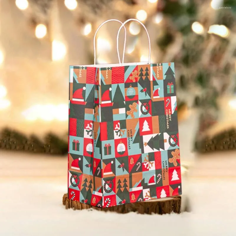 Hediye Sargısı 5 adet tutamaçlı Taşınabilir Dekoratif Noel Baba Kar Tanesi Sarma Poşetleri Çantalar Parti Malzemeleri