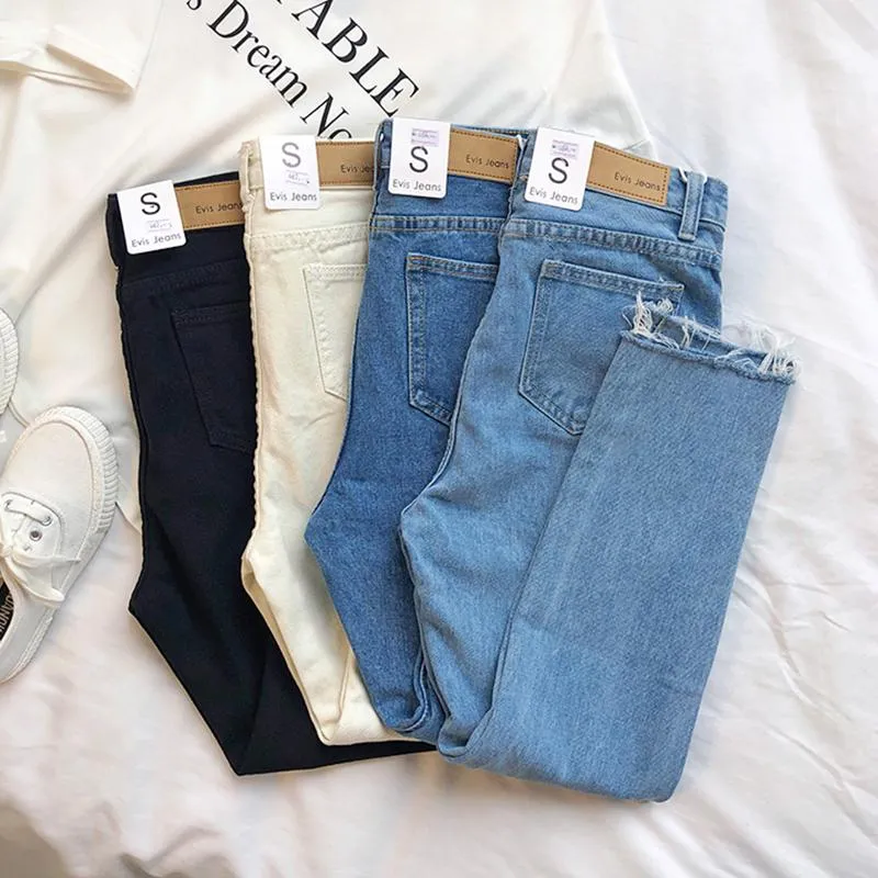 Women's Jeans Boyfriend For Women High Waist Dark Blue Denim Clothing Street Chic Straight Pants Female Summer Cloth Vintage Trousers