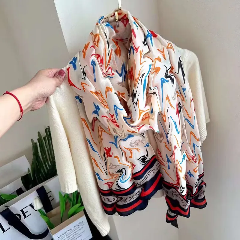Designer 100% Silk Scarf For Women Luxury Long Shawl Wraps 180x90cm ...