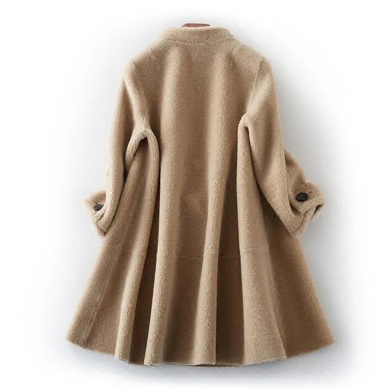 Женская меховая искусство 2023 настоящая шерстяная пальто