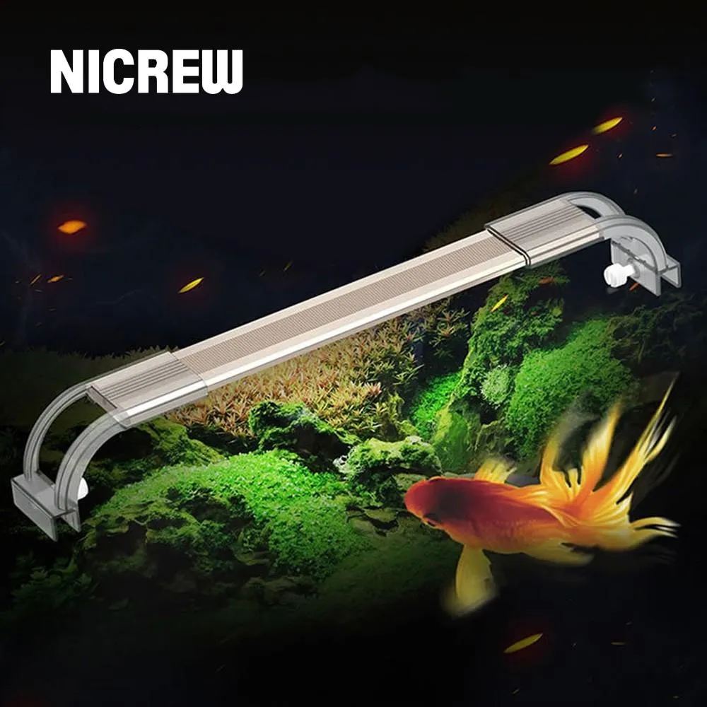 Belysning Nicrew Sunsun ADP Aquarium LED -belysningslampa för akvarium 65007500K Ultra Thin Thin Aluminium Alloy Lights Fish Tank Lamps