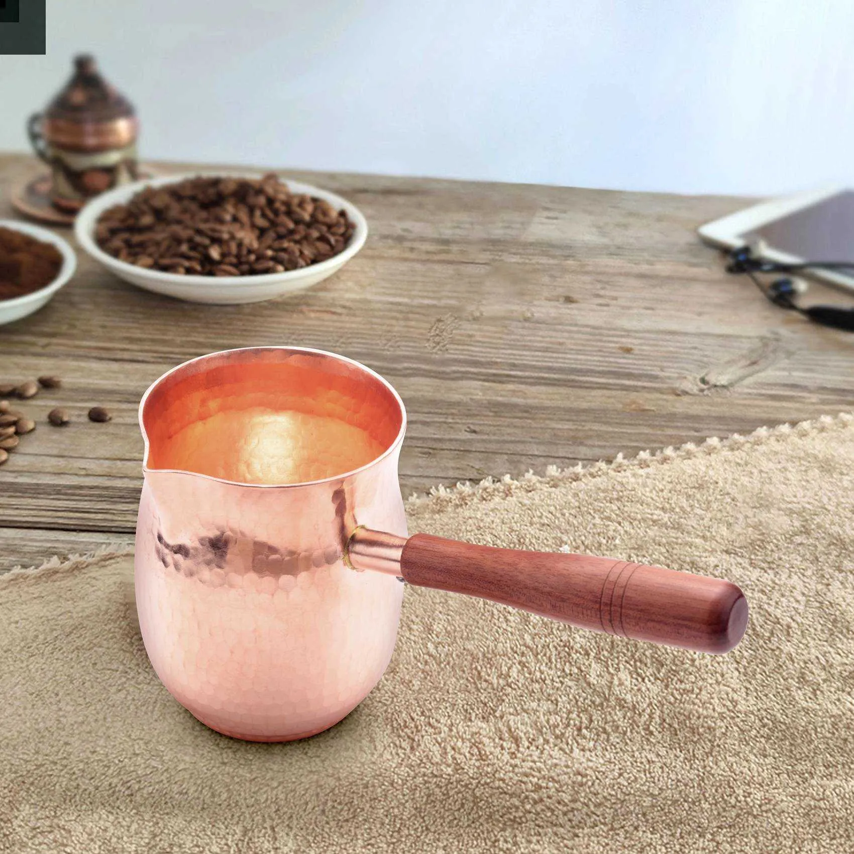 Handmade Copper Copper Turkish Coffee Pot Set 450ML With Wooden Handle For Barista Turkish Greek And Arabic Coffee Machines P230508 From Misihan08 23.15 DHgate.Com