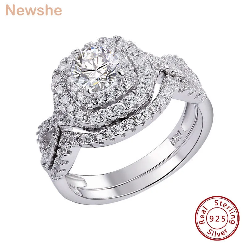 Bague Solitaire elle 2 pièces ensemble d'anneaux de mariage pour les femmes véritable 925 en argent Sterling 1.8Ct coupe ronde AAAAA CZ bijoux taille 4-13 230508