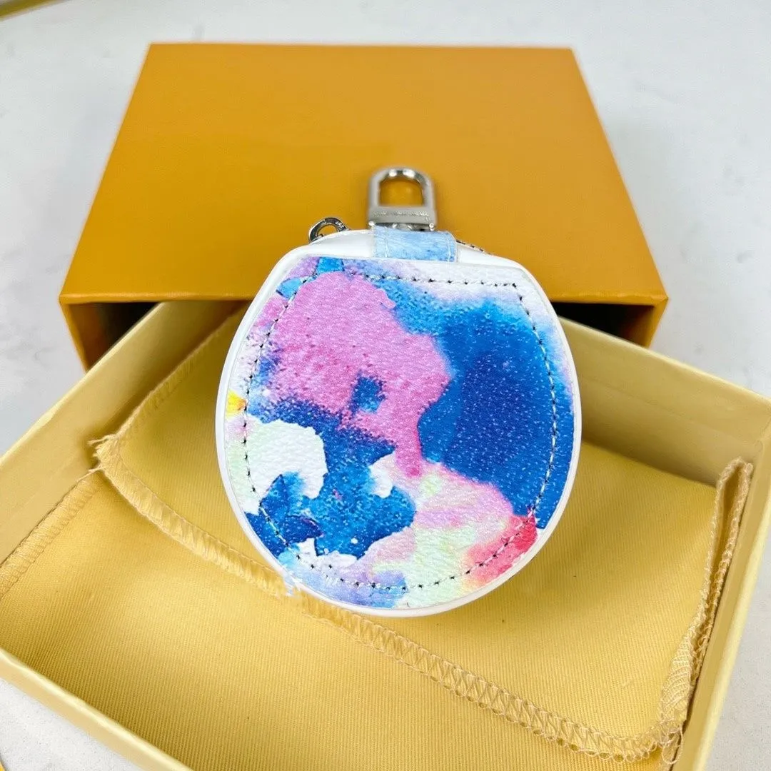 Designer Leather Watercolor Unisex Key Wallet Luxury Brand Women Men Earphone Bag Letter Tiger Head Zipper Coin Purses Wallet Durable Portable Keychain Bags Charms