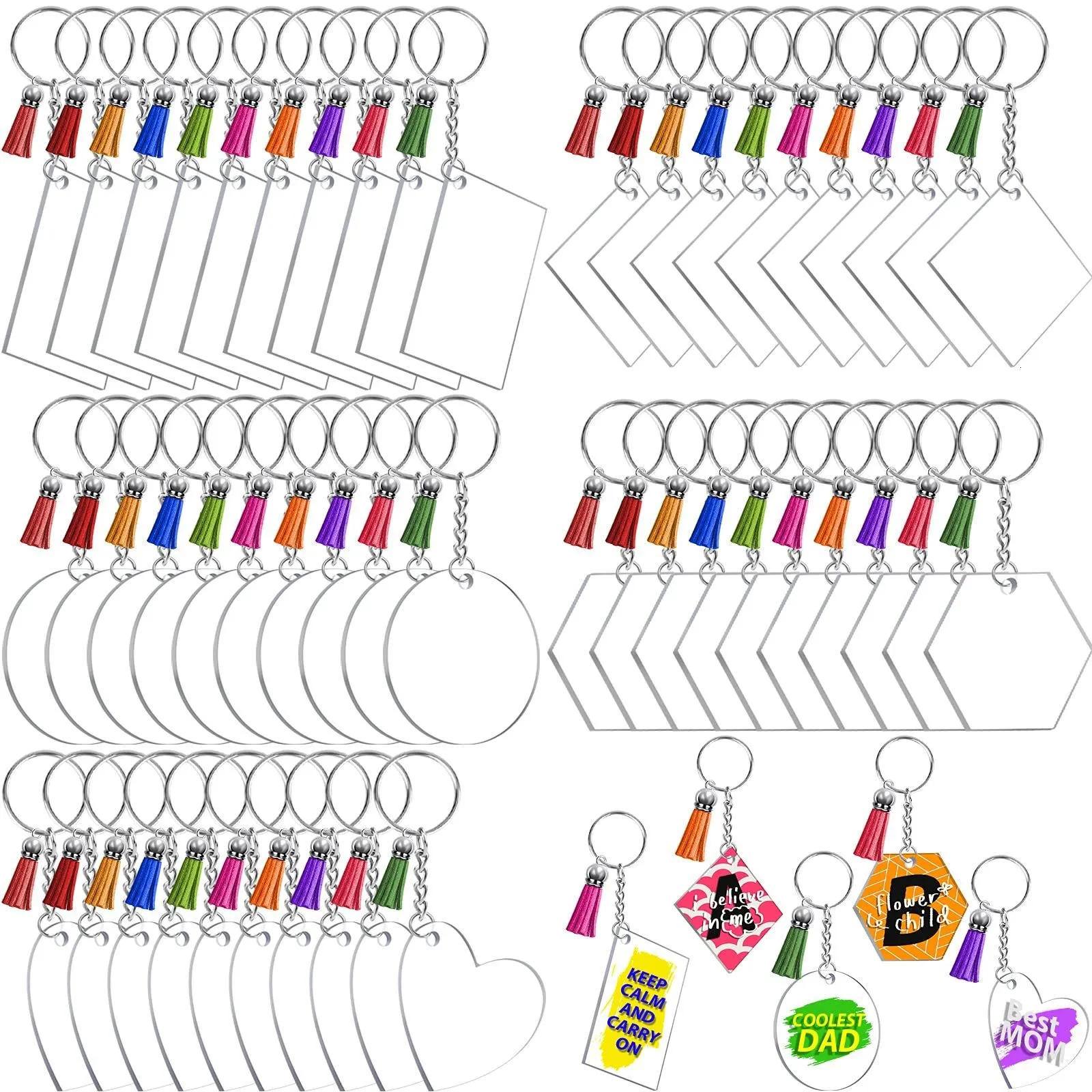 キーチェーンストラップ200pcs diyアクリルキーチェーンセット