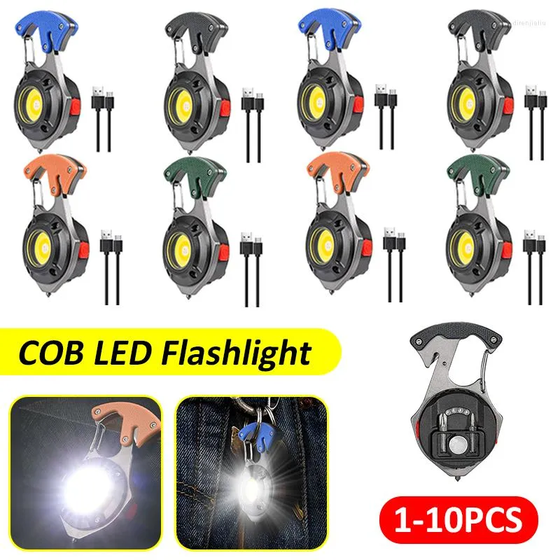 Lampes de poche torches Mini lampe de travail LED Rechargeable USB lampe charge d'urgence COB porte-clés Camping lumières avec aimant