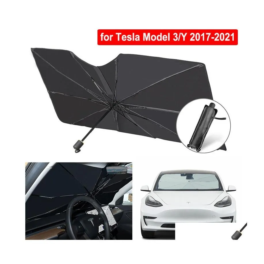 Cars de sol para Tesla Modelo 3 Y 2021 Atualização do guarda -brisa da janela frontal dobrável Sun Sombs SN Acessórios Drop Drop mobil dhzjc