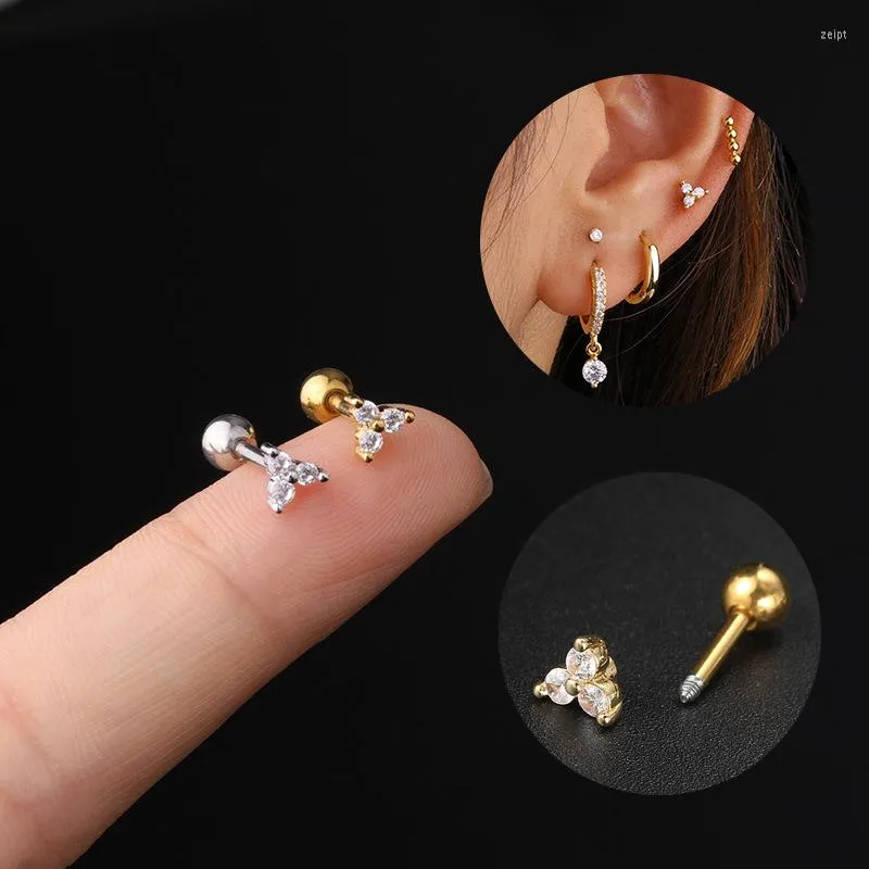 Stainless Steel CZ Cartilage Stud Earrings Silver Triangle Lobe Cartilage Screw Back Earrings Piercing Jewelry 16G From Jamalmurray 9.67 DHgate.Com
