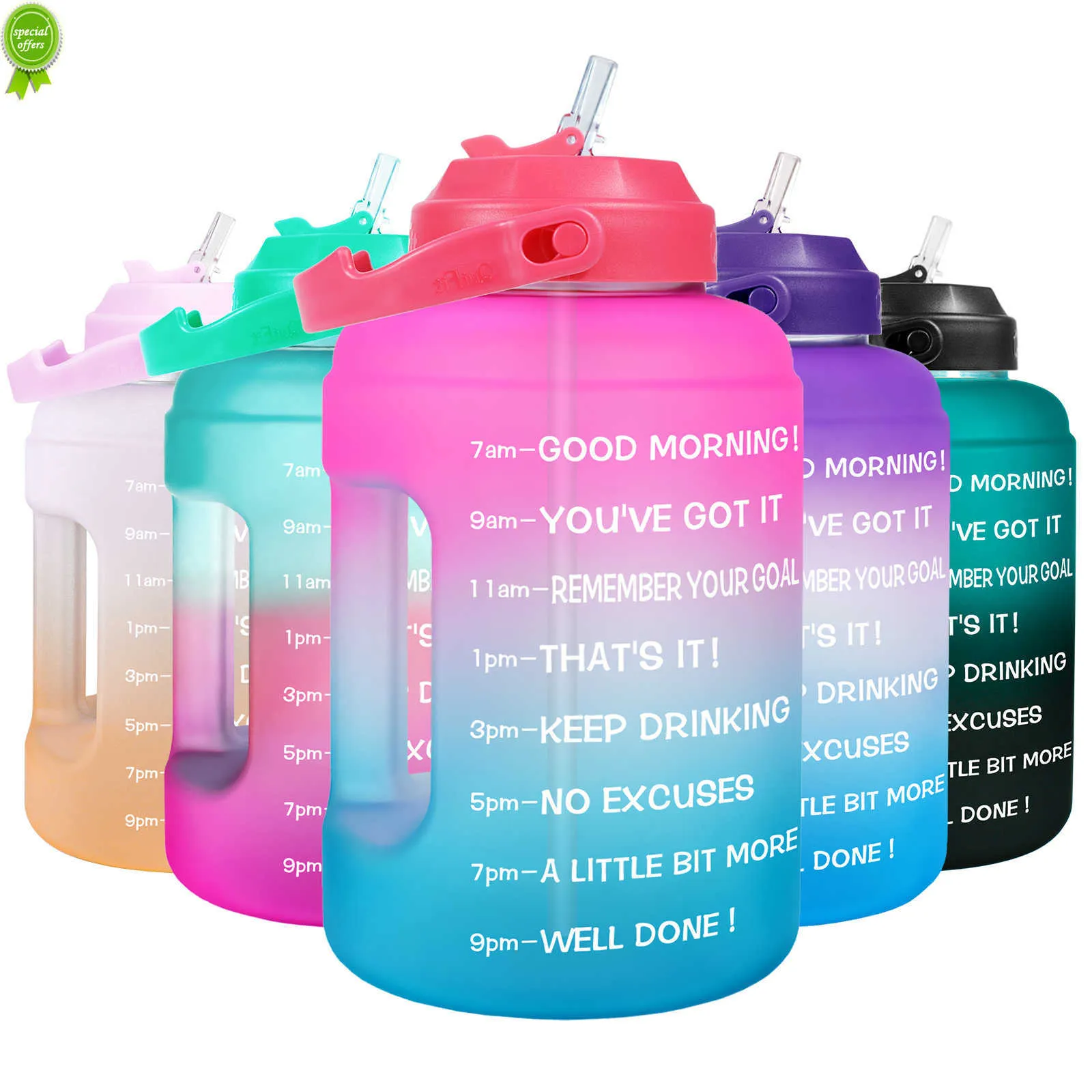 Nouvelle quifit 2,5 L 3,78L Bouteille de motivation de la bouche large gallon avec paille avec paille BPA Free Fitness Fitness Tourism Gym Times Times Jug